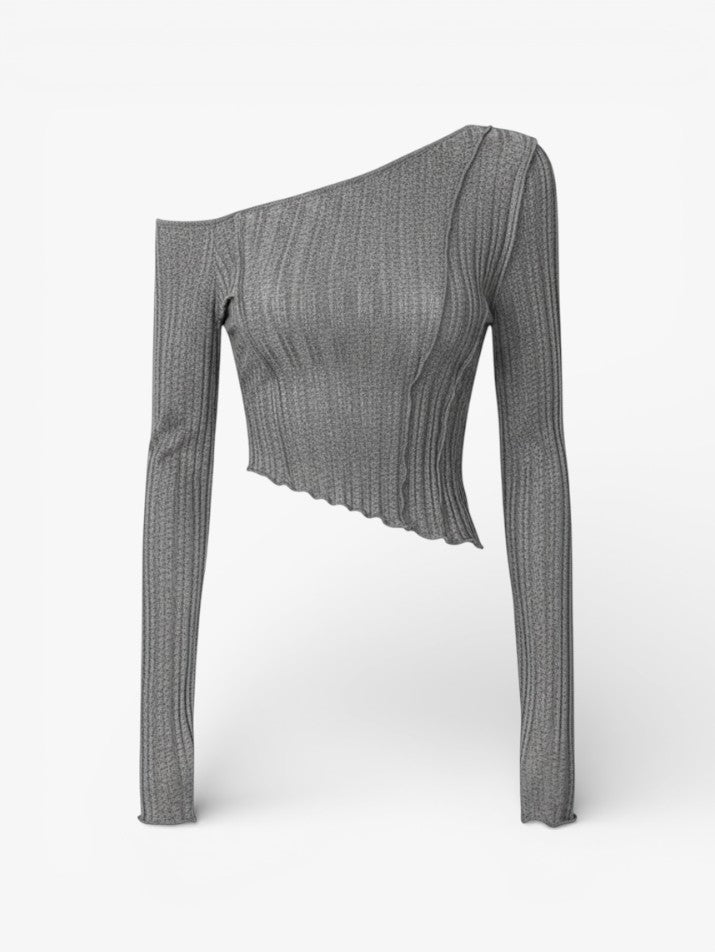 Minimal Strapless Skew-Neck Cropped Top
