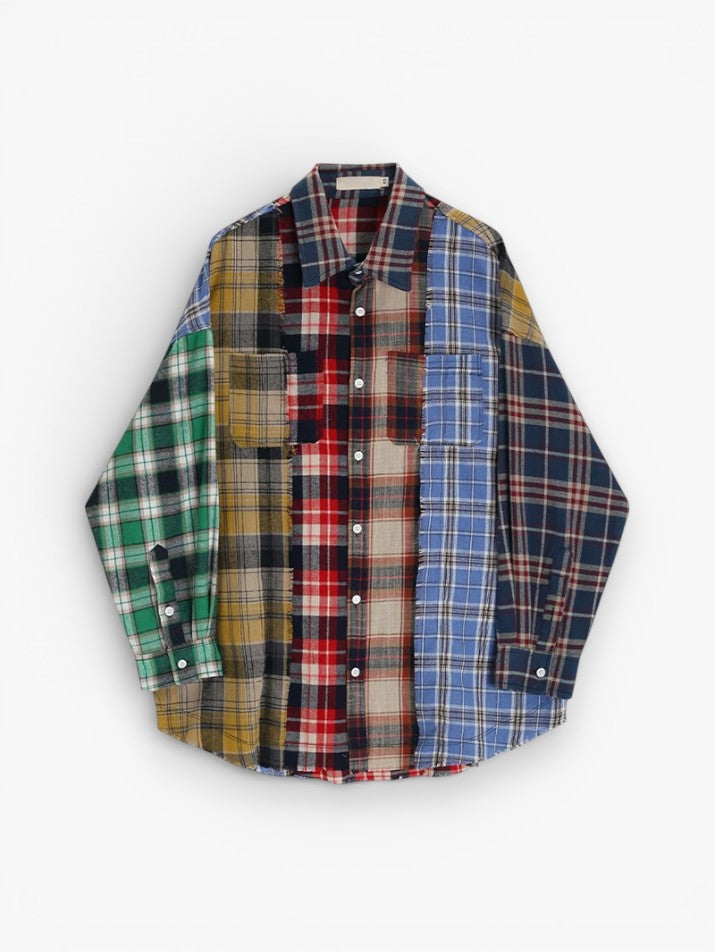 Patchwork Plaid Button Shirt