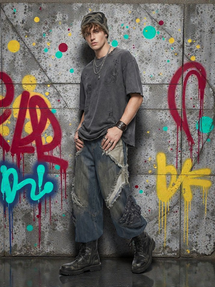 Distressed Patchwork Jeans