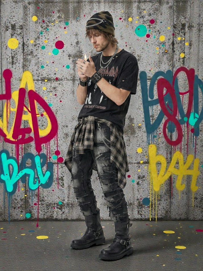 Ripped Straight Denim Jeans