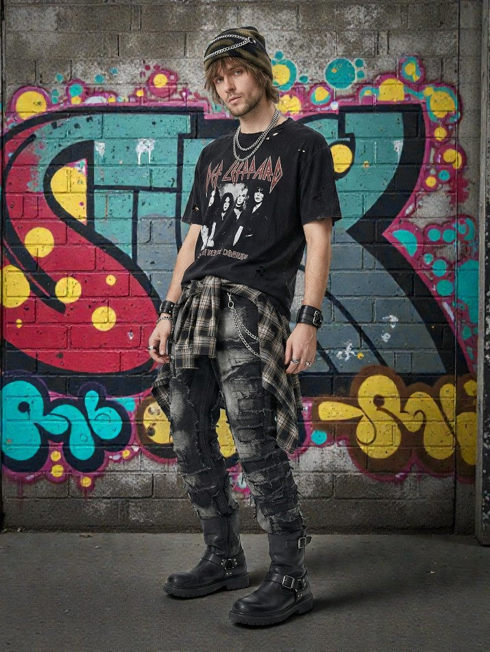 Ripped Straight Denim Jeans