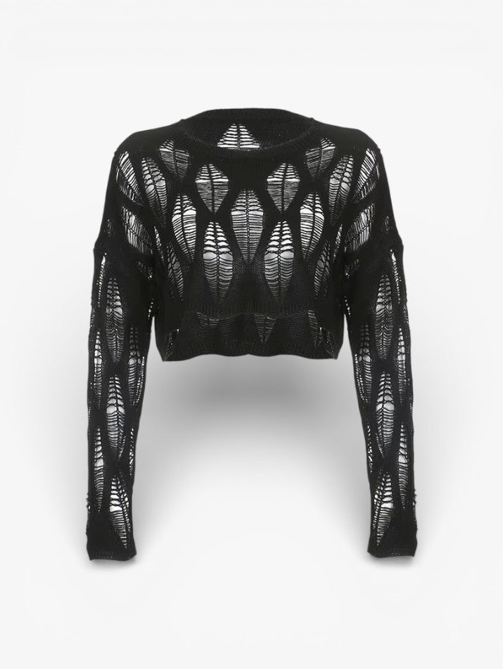 Hollow-Out Batwing Sleeve Grunge Top