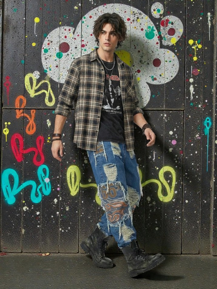 Washed Embroidered Straight Jeans