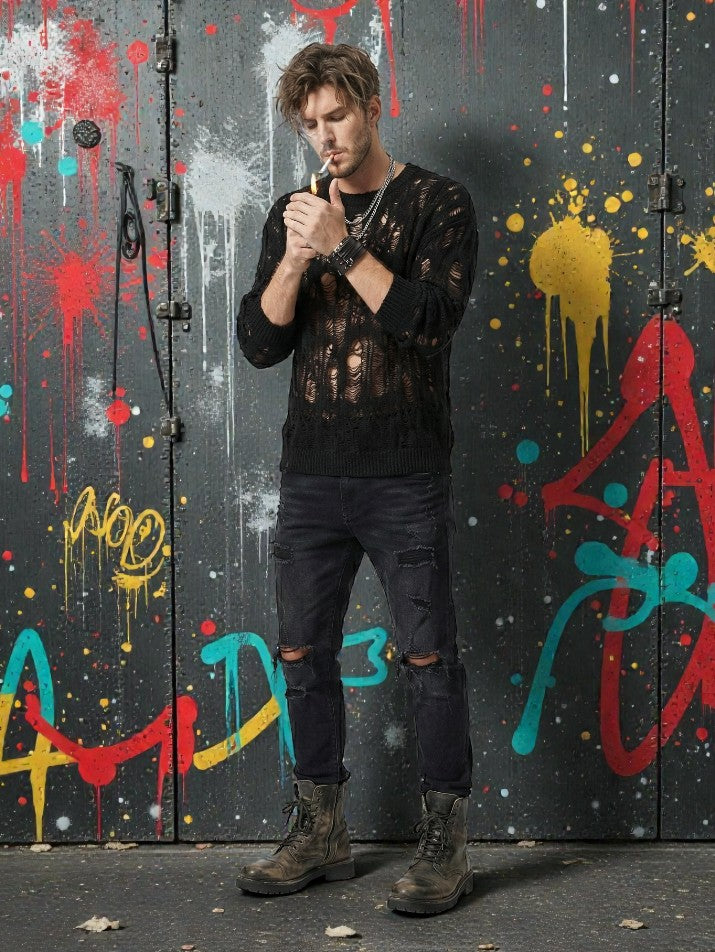 Ripped Mesh Knit Sweater