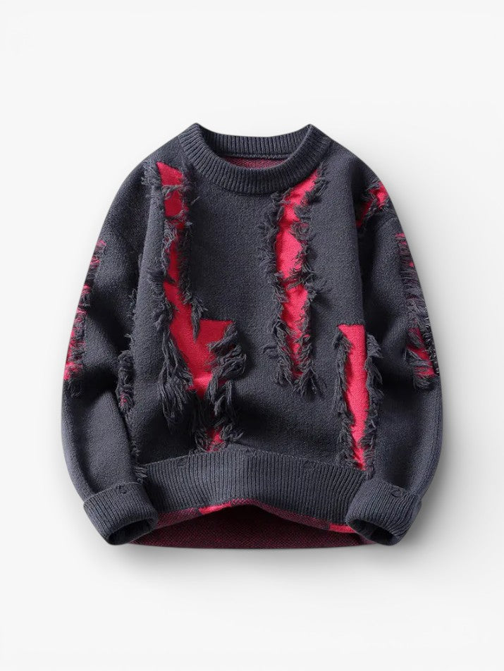 Ripped Crew Neck Knit Sweater