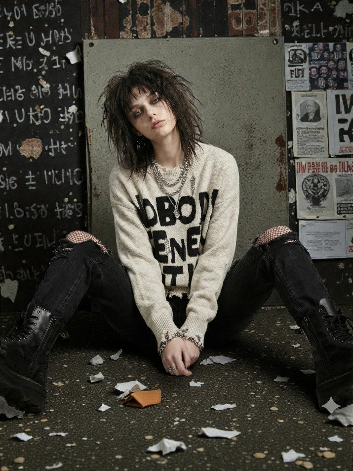 Vintage Letter Knit Grunge Sweater