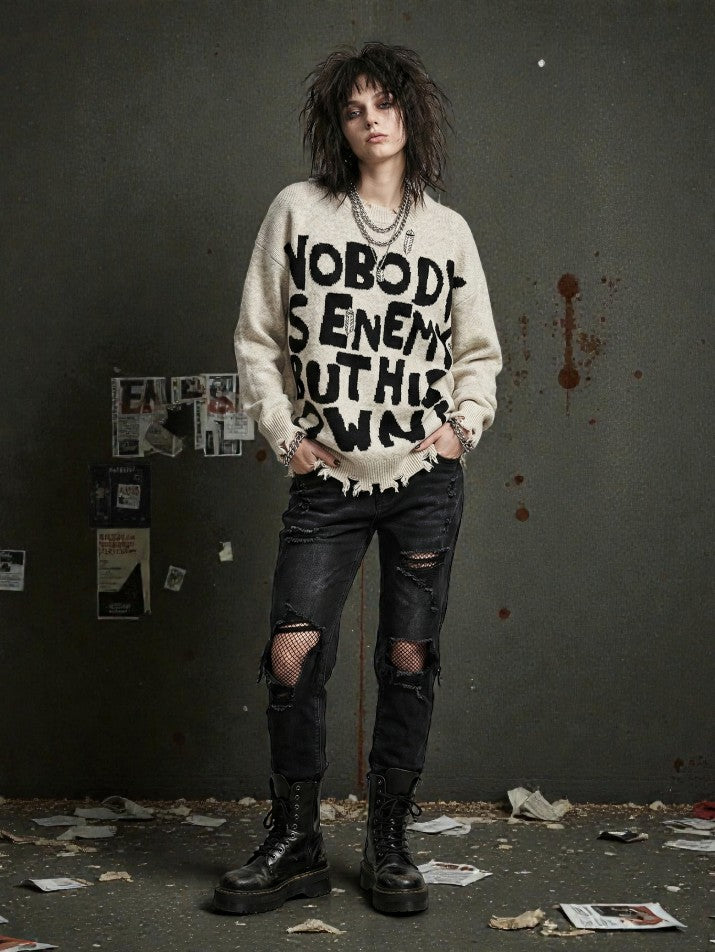 Vintage Letter Knit Grunge Sweater