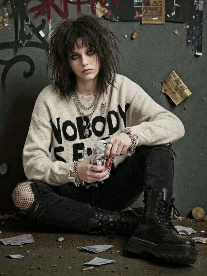 Vintage Letter Knit Grunge Sweater