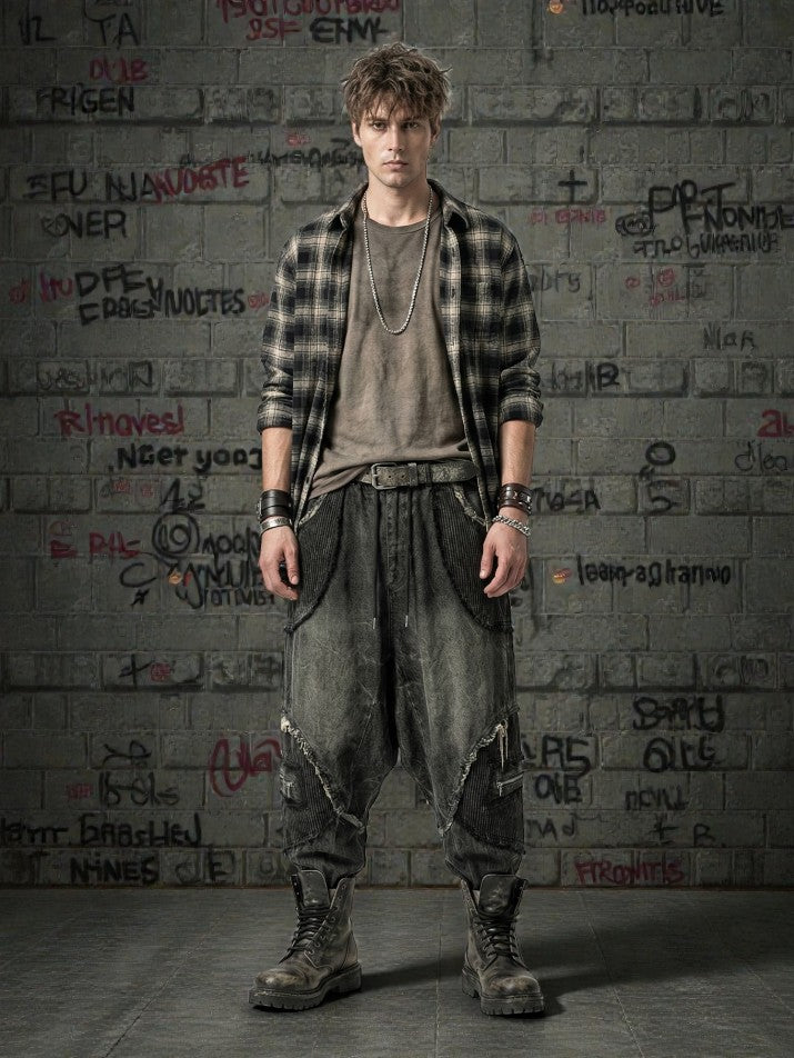 Drop-Crotch Harem Denim Pants