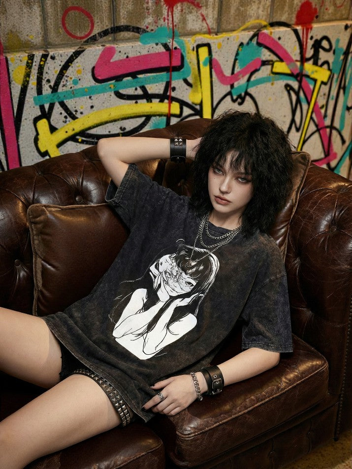 Acid Wash Graphic Oversized T-Shirt