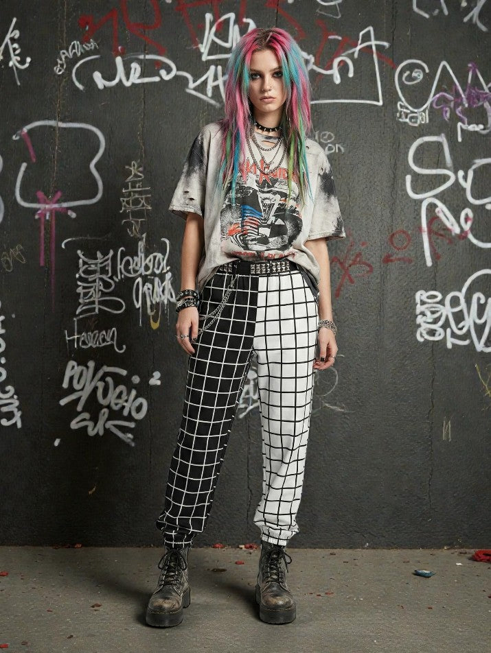 Checkerboard High-Waist Pants
