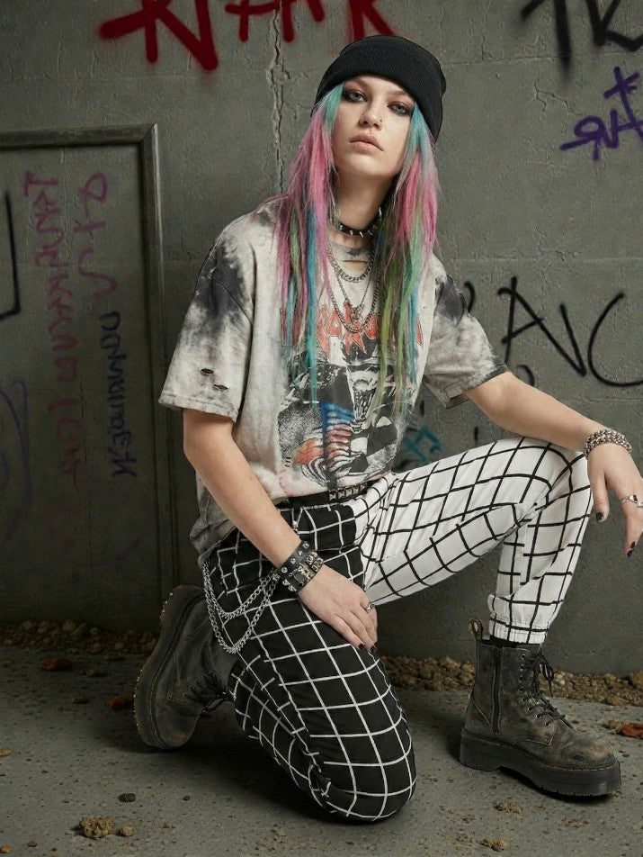 Checkerboard High-Waist Pants