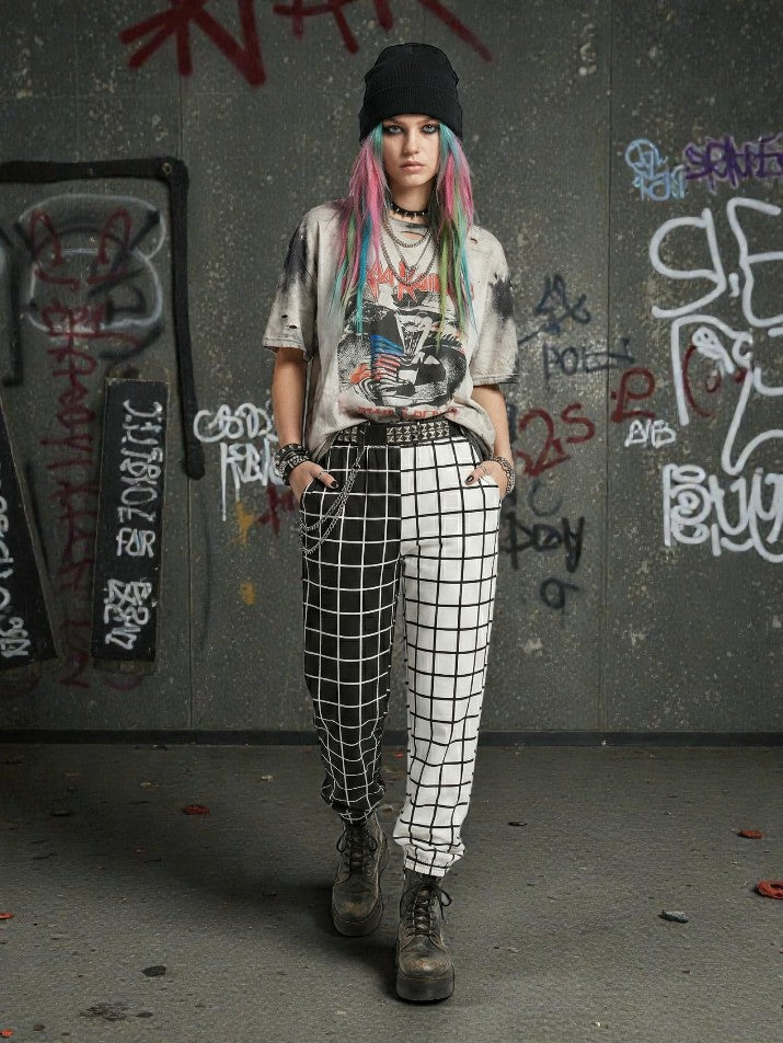 Checkerboard High-Waist Pants