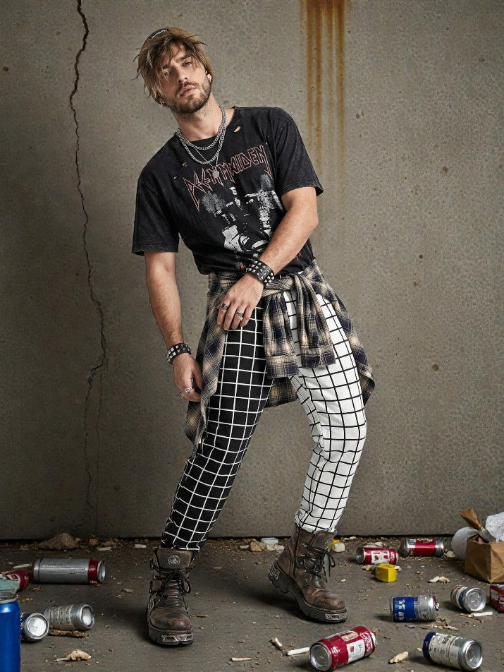 Checkerboard High-Waist Pants