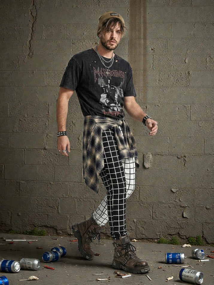 Checkerboard High-Waist Pants