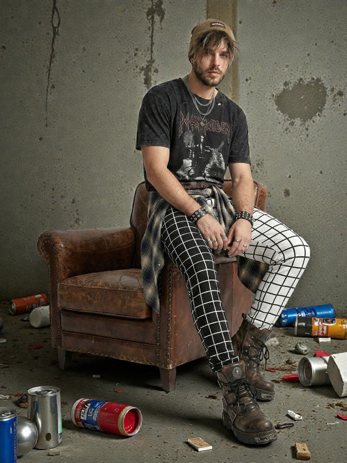Checkerboard High-Waist Pants