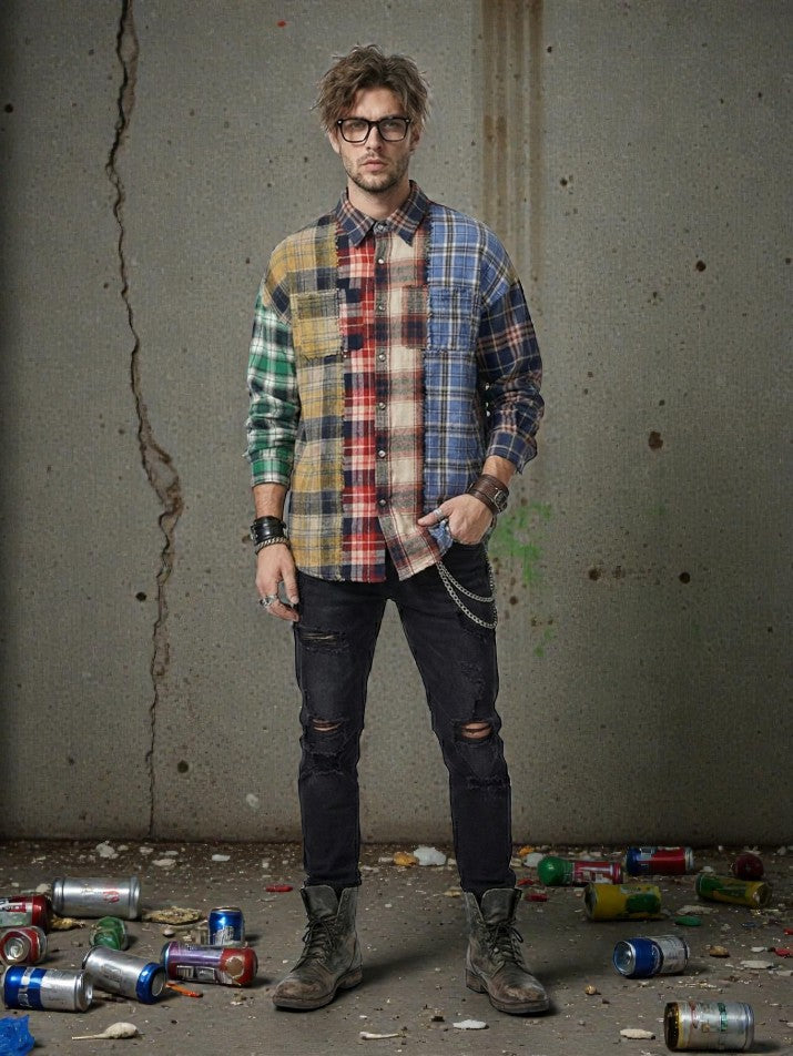 Patchwork Plaid Button Shirt