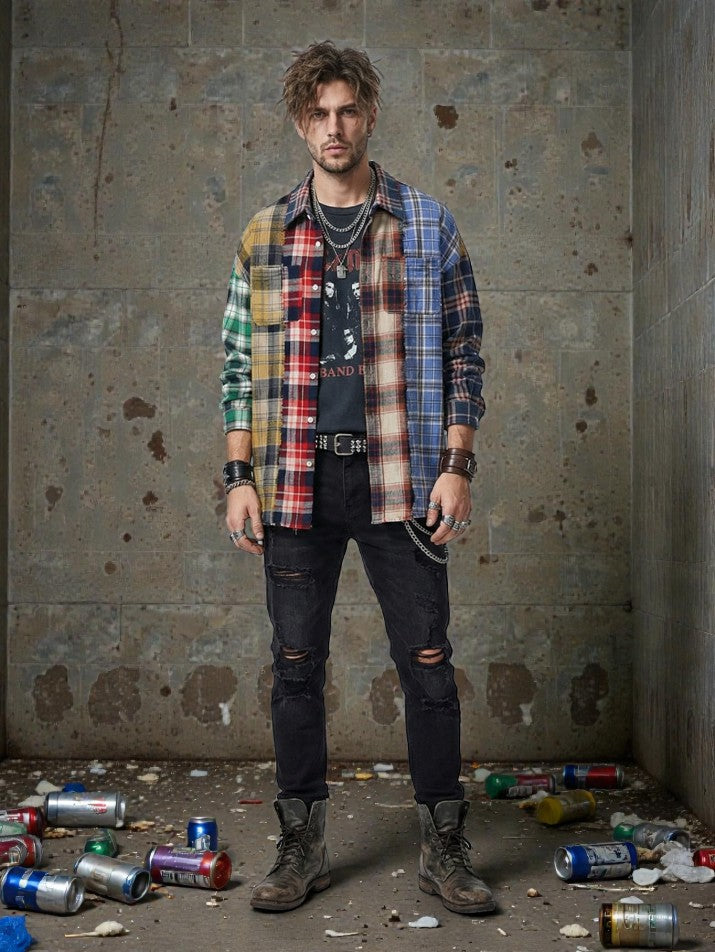 Patchwork Plaid Button Shirt