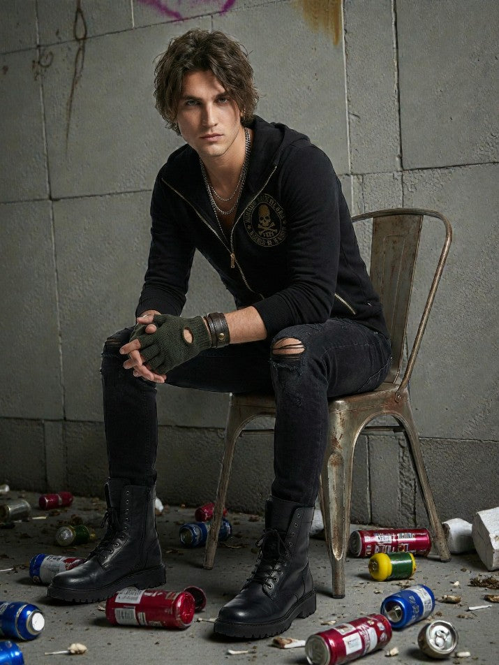 Skull Zip-Up Slim Sweater