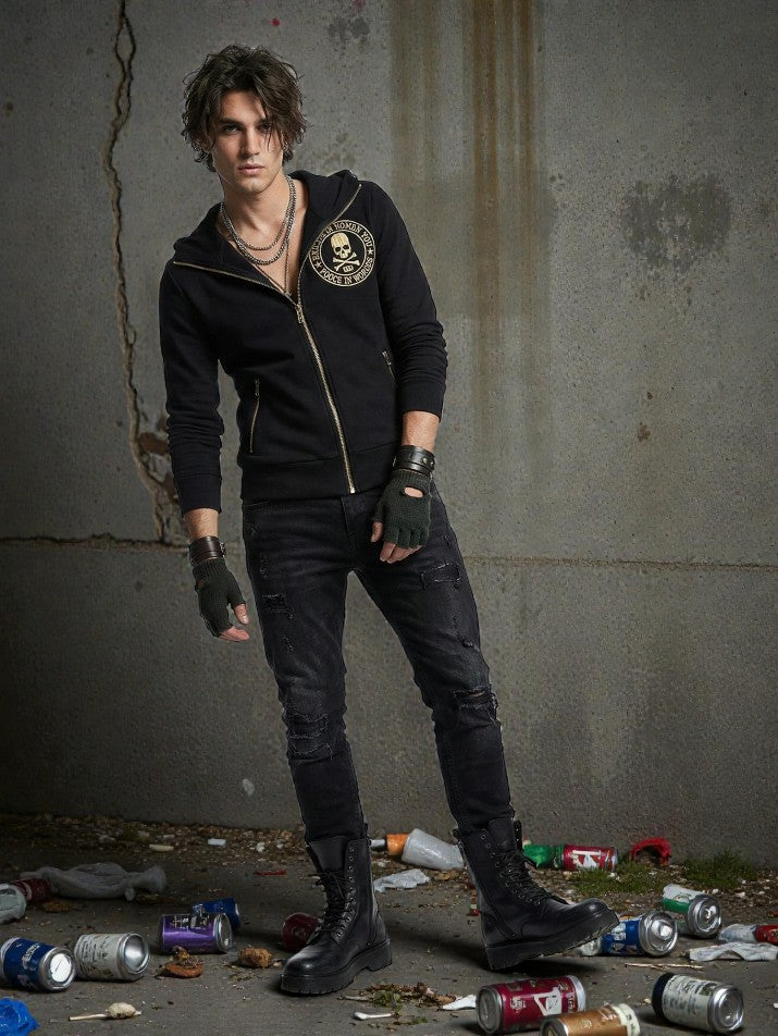 Skull Zip-Up Slim Sweater