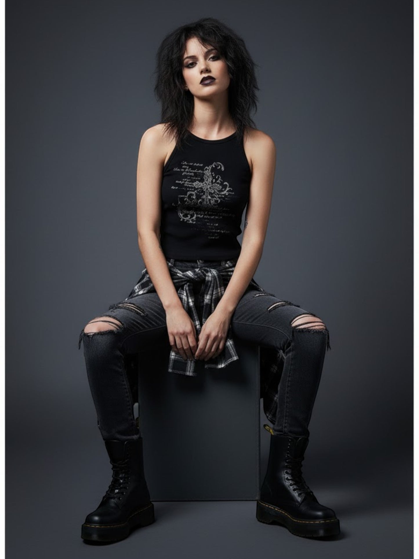 Gothic Y2K Graphic Racerback Crop Tank