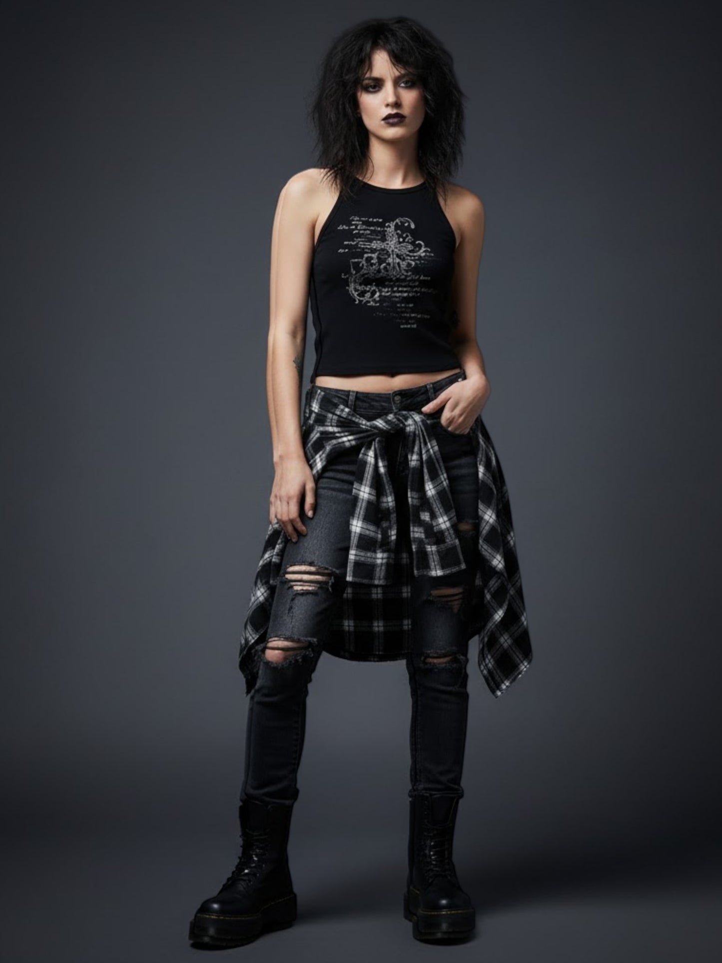 Gothic Y2K Graphic Racerback Crop Tank