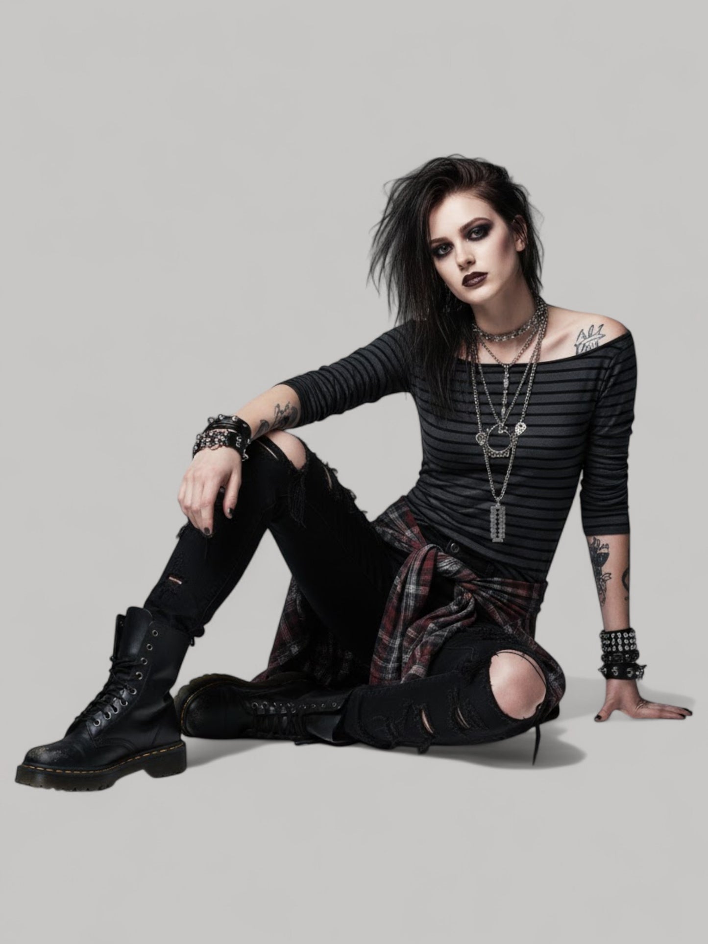 Y2K Off-Shoulder Striped Long Sleeve Top