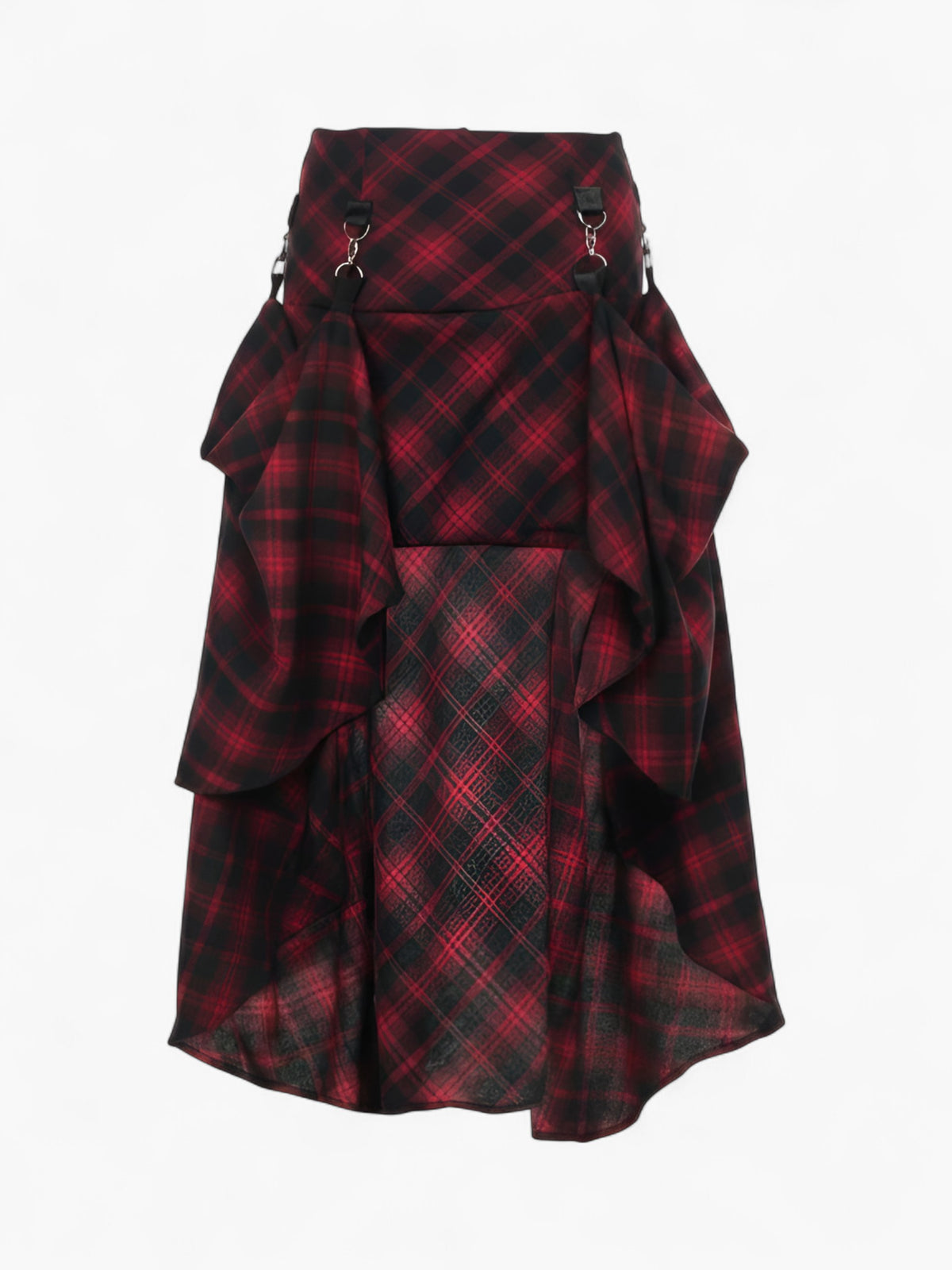 Gothic Red Plaid Draped High-Waist Skirt