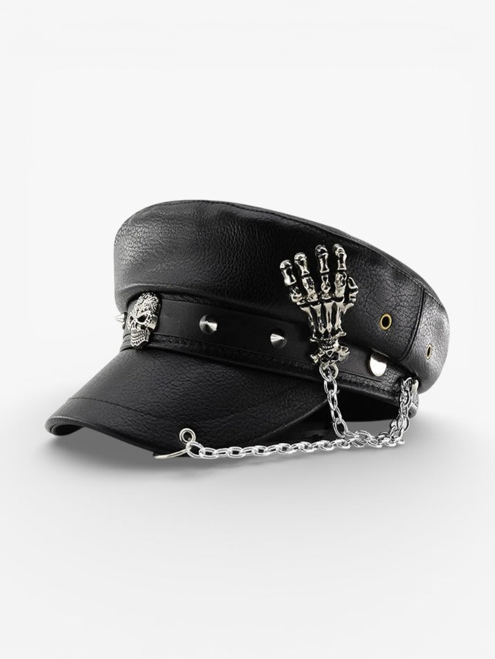 PU Leather Military Beret Cap