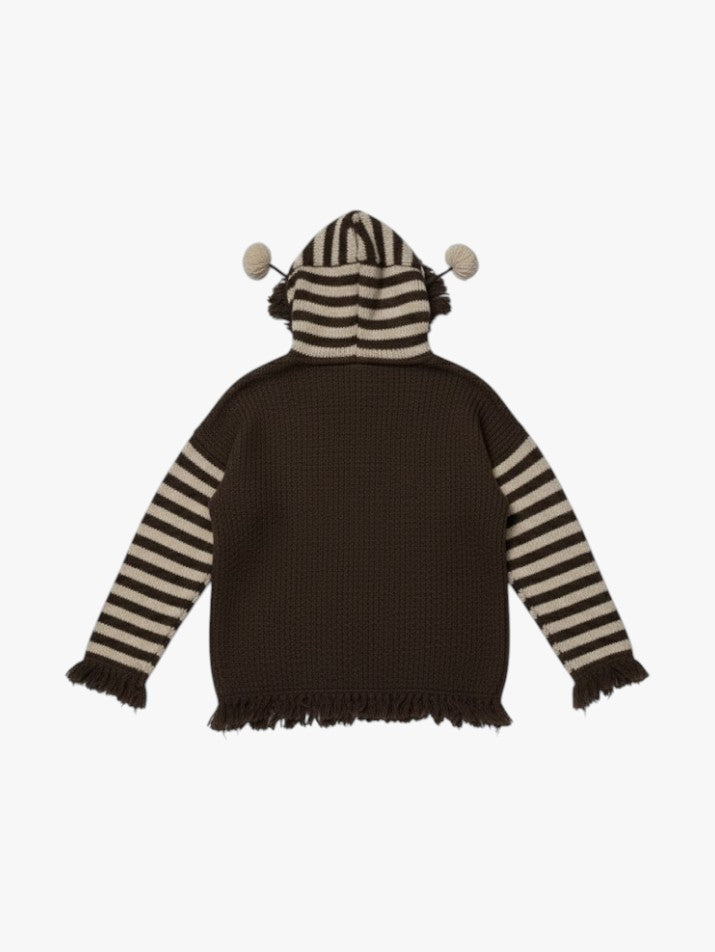 Distressed Hooded Knit Pullover