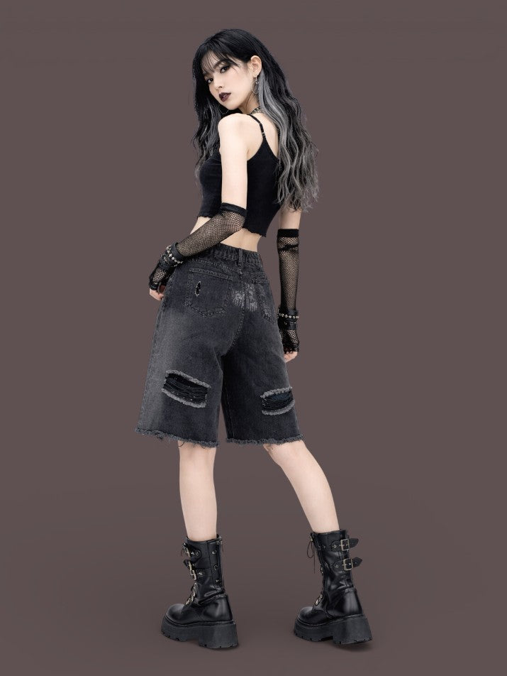 Harajuku Gradient Ripped Denim Shorts