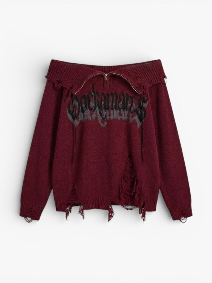 Distressed Hole Knit Pullover