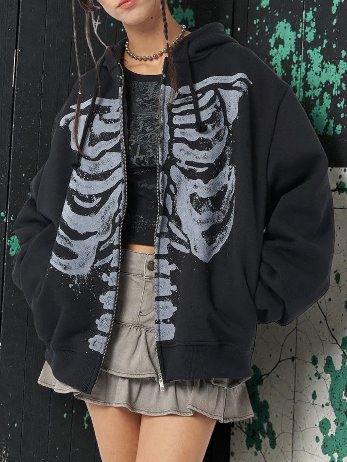 Gothic Skull Zip Hoodie