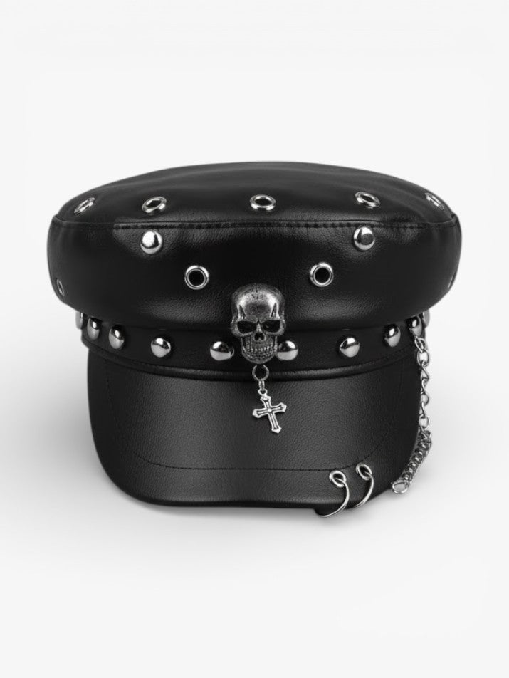 PU Leather Military Beret Cap