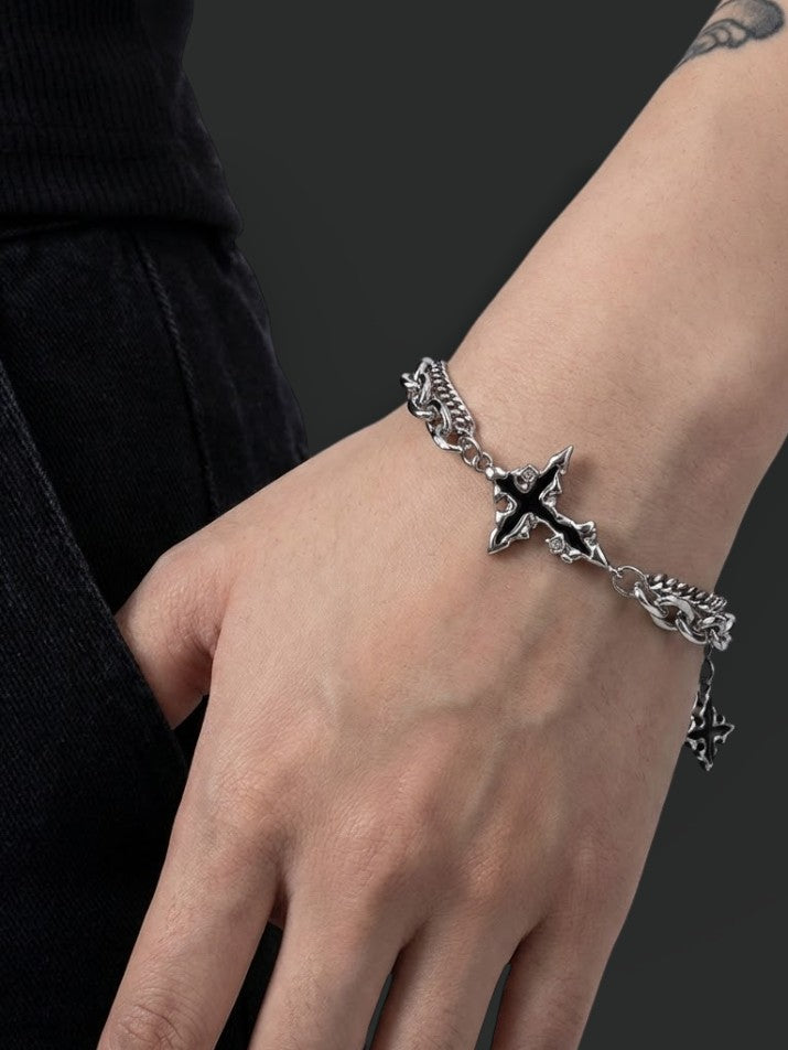 Dark Cross Titanium Chain Bracelet