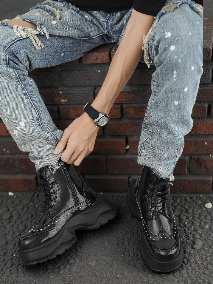 Rivet Punk Motorcycle Platform Boots