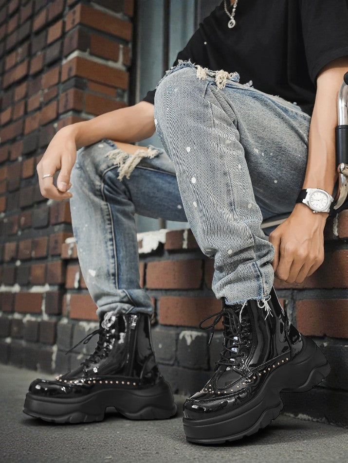Rivet Punk Motorcycle Platform Boots