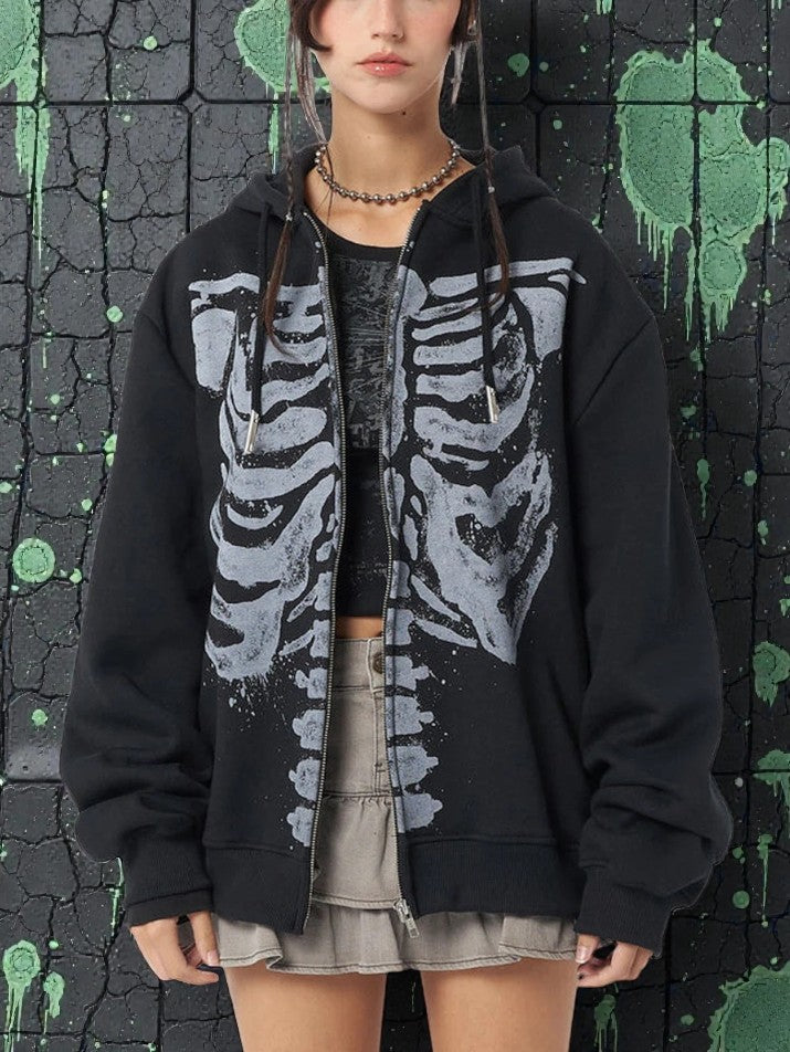 Gothic Skull Zip Hoodie