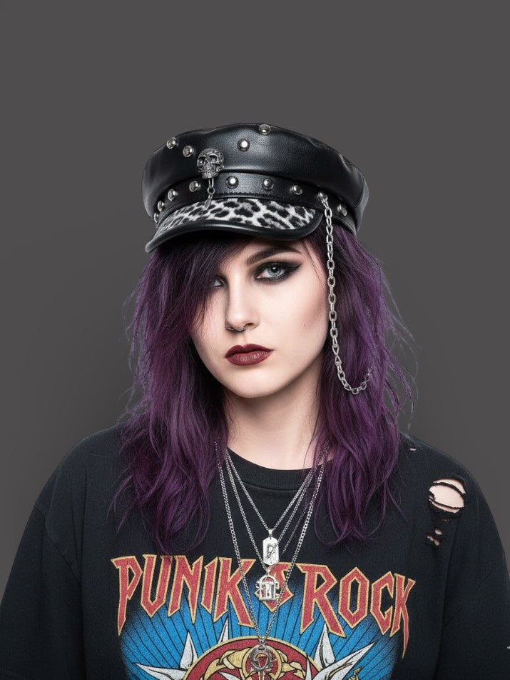 PU Leather Military Beret Cap