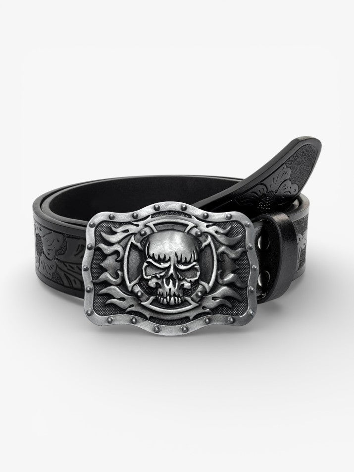 Skull Flame Buckle Belt
