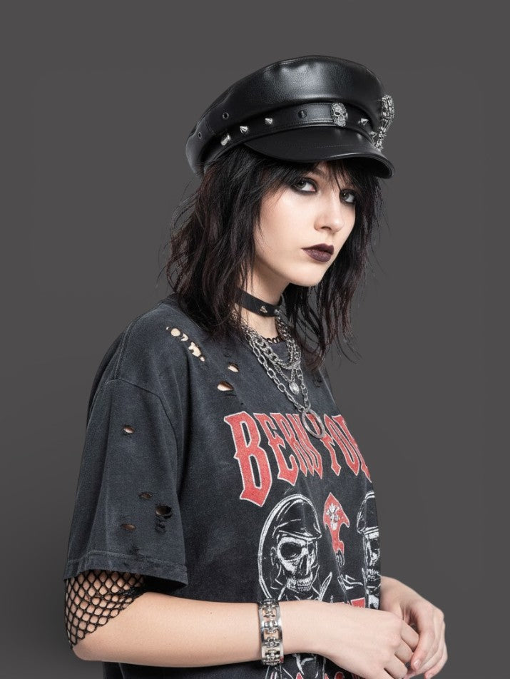 PU Leather Military Beret Cap