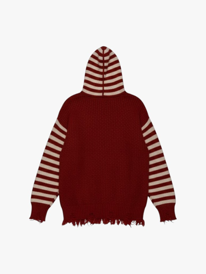 Distressed Hooded Knit Pullover