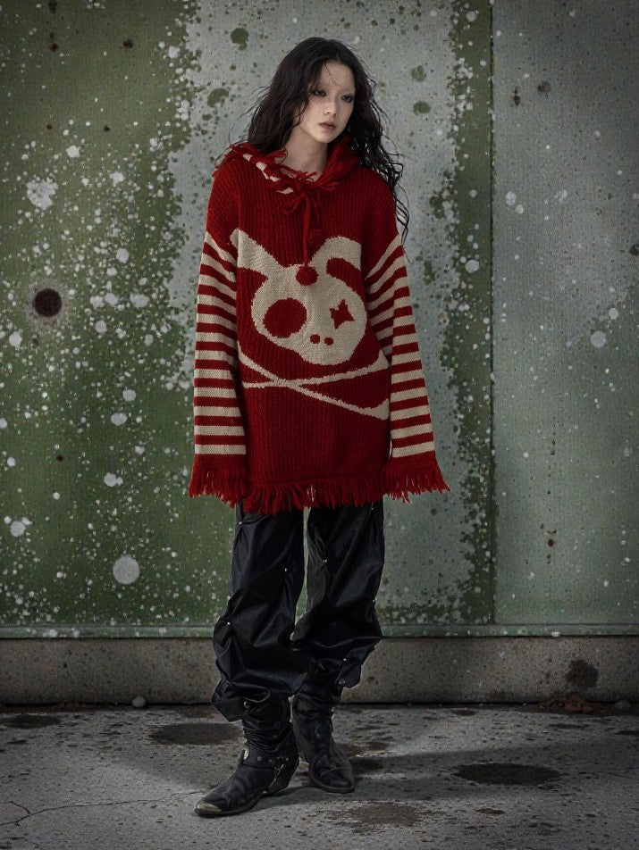 Distressed Hooded Knit Pullover