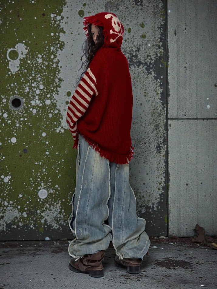 Distressed Hooded Knit Pullover