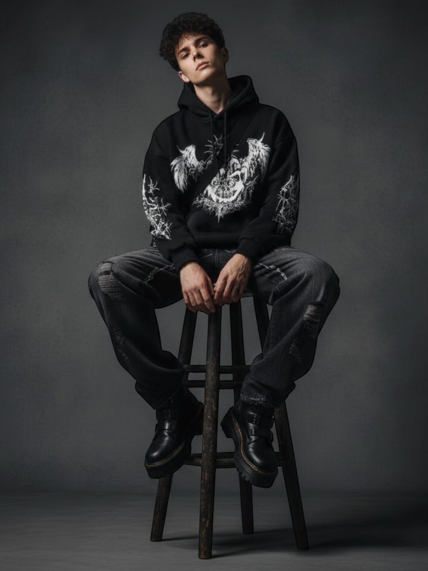 Retro Gothic Graphic Print Hip Hop Hoodie