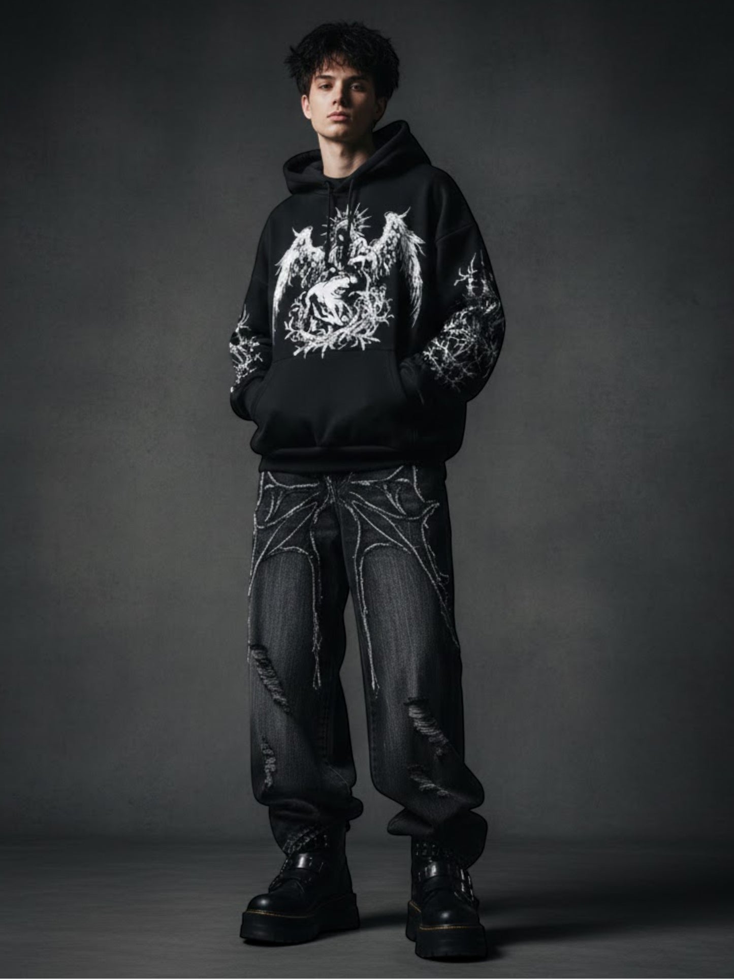 Retro Gothic Graphic Print Hip Hop Hoodie
