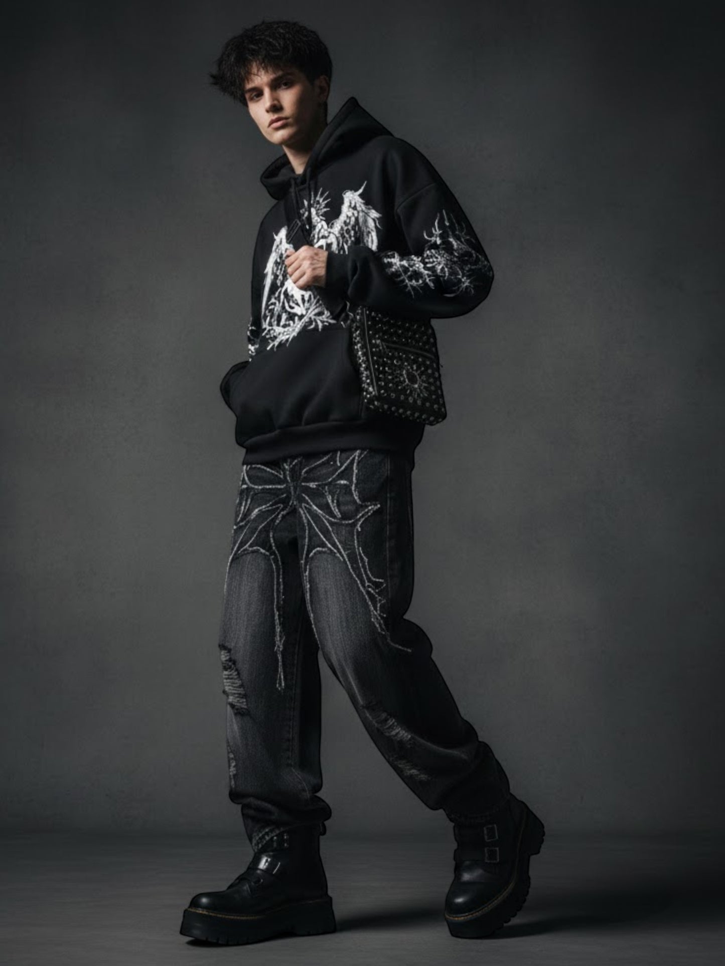 Retro Gothic Graphic Print Hip Hop Hoodie