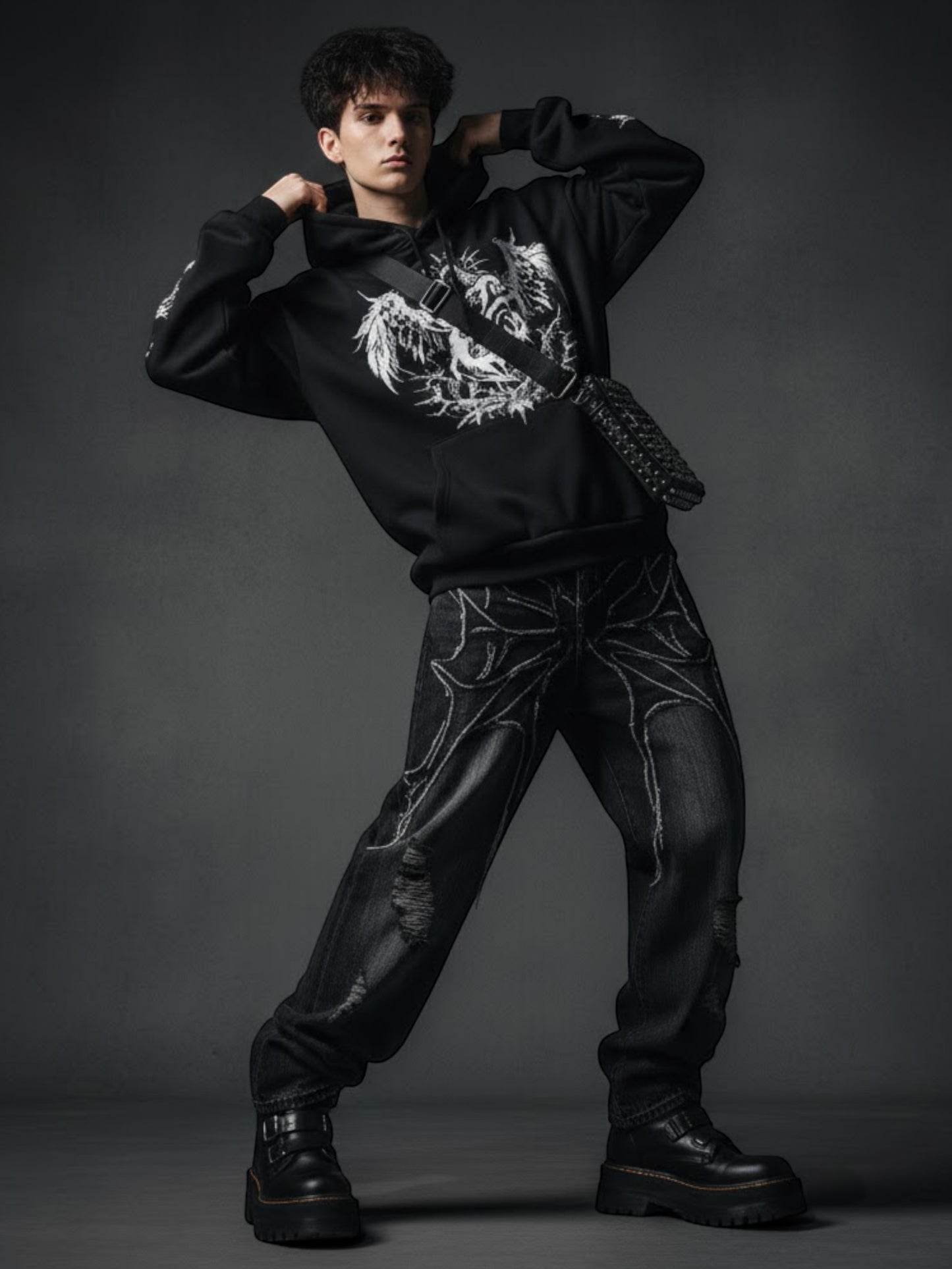 Retro Gothic Graphic Print Hip Hop Hoodie