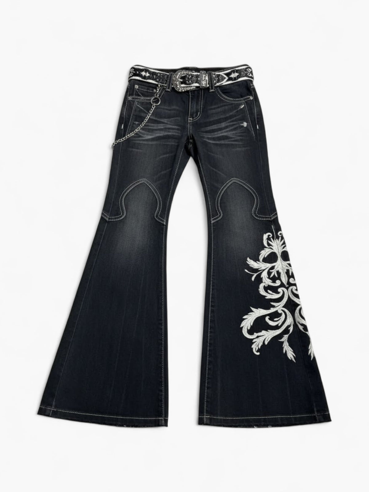 Y2K Embroidered Flare Grunge Jeans