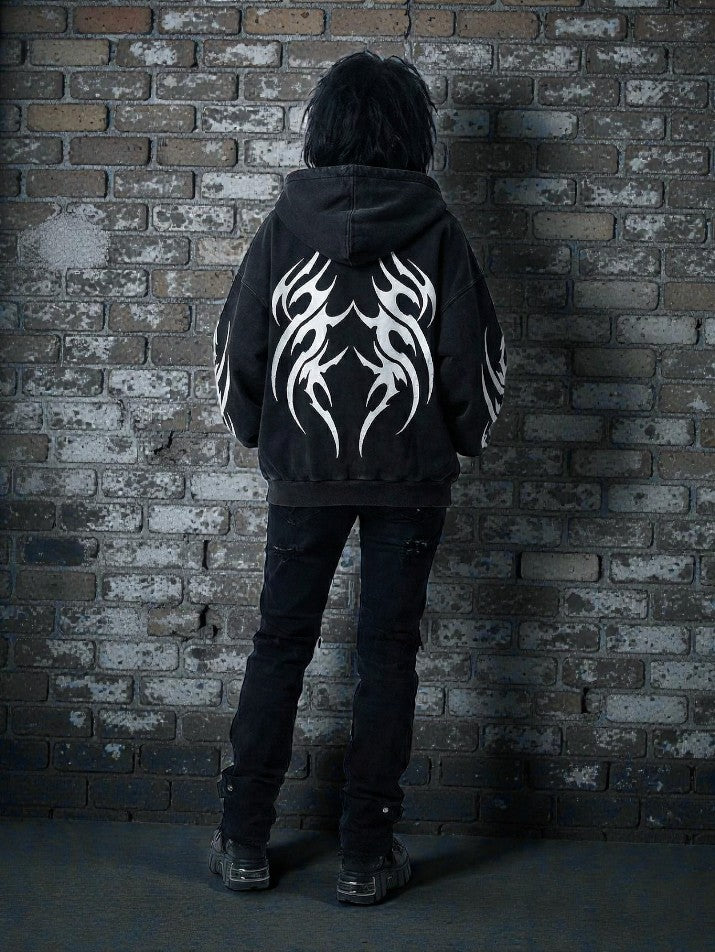 Graphic Zip-Up Oversized Hoodie